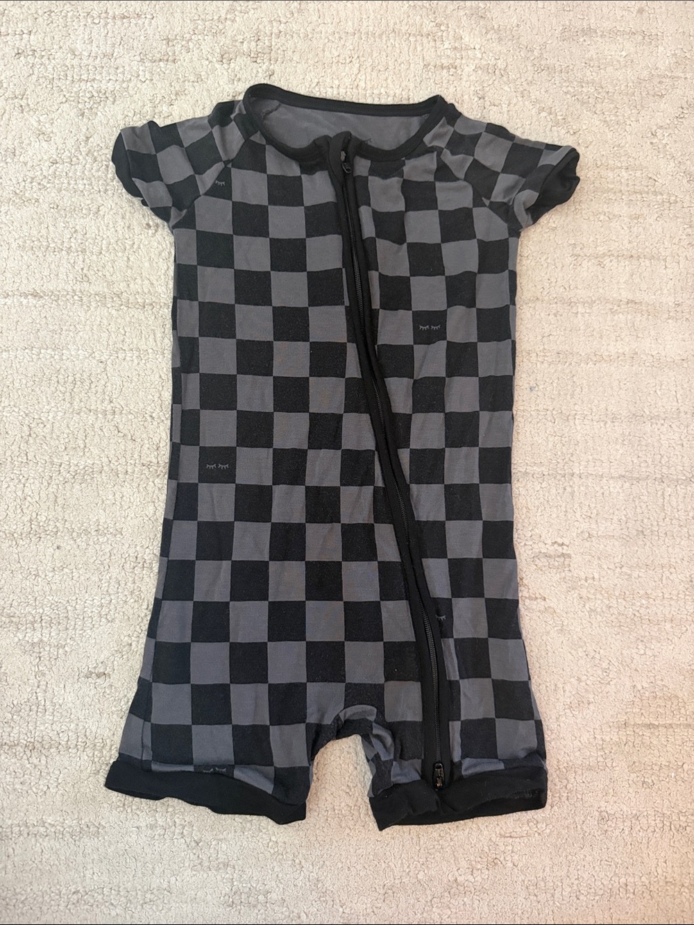 Little Sleepies Short Sleeve One-Piece Romper in Black & Gray Checker